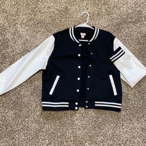 Black and white leathered sleeve jacket